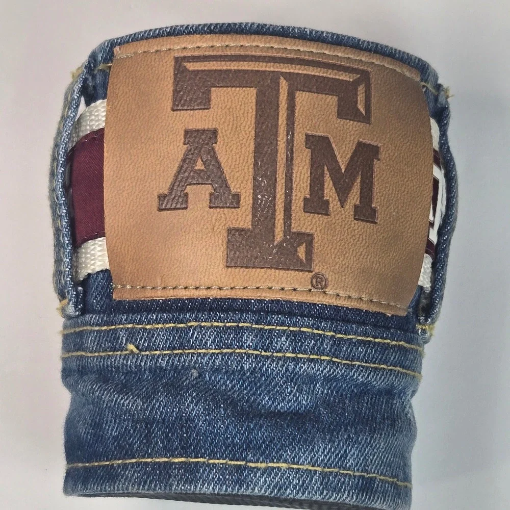 Texas A&M Aggies Denim Can Cooler Insulator Sleeve Blue Maroon ATM Logo